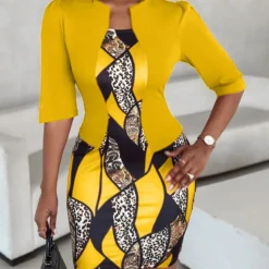 Plus Size Women 's Printed Fashion Career Bodycon Dress -Deals Toggenix Store 630bcc1689b3a3a6