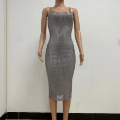 Summer Women's Sleeveless Low Back Straps Sequin Party Dress