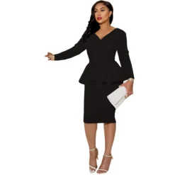 Women's Fall/Winter Long Sleeve Work V Neck Back Zipper Bodycon Dress -Deals Toggenix Store 638960cbfcc97958