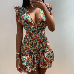Women Summer V-Neck Floral Dress -Deals Toggenix Store 63b389b84db67606