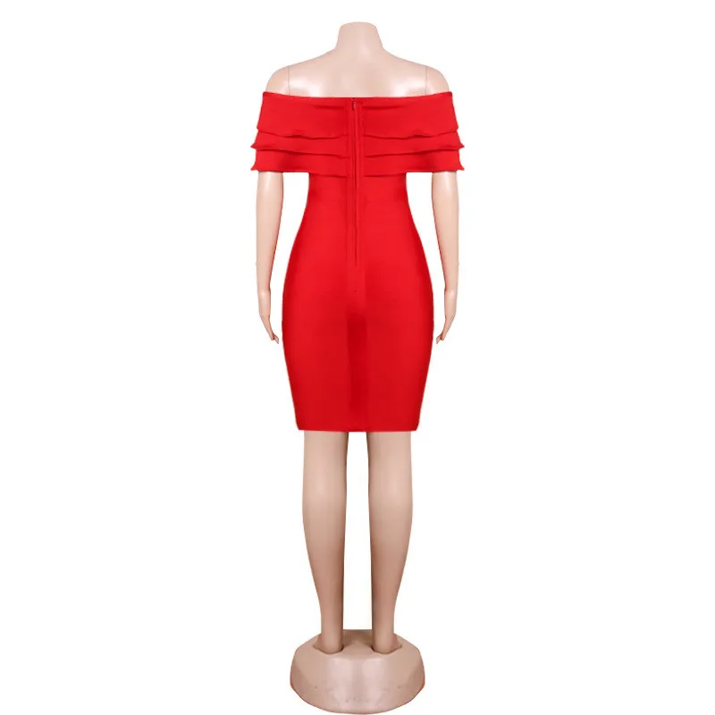 The Red Dress High Sense Party Off Shoulder Bandage Dress 12 The Red Dress High Sense Party Off Shoulder Bandage Dress - Image 12