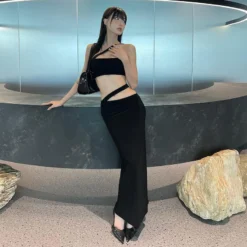 Women Summer Style Slash Shoulder Halter Neck Crop Top And Skirt Two Piece Set -Deals Toggenix Store 64048933d9457702