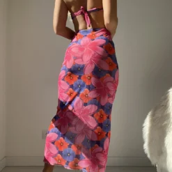 Halter Neck Low Back Printed Strappy Holidays Beach Dress -Deals Toggenix Store 649857f8a6b62f87