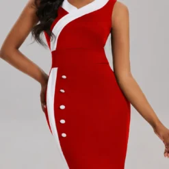 Women Sleeveless V-Neck Button Up Bodycon Dress 37 Women Sleeveless V-Neck Button Up Bodycon Dress -Deals Toggenix Store 64b3919a4157e20d
