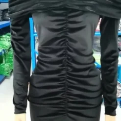 Women'S Autumn Dress Elegant Off Shoulder Velvet Long Sleeve Bodycon Dress Lazy Style Women'S Clothing -Deals Toggenix Store 64d9e95437796c4e