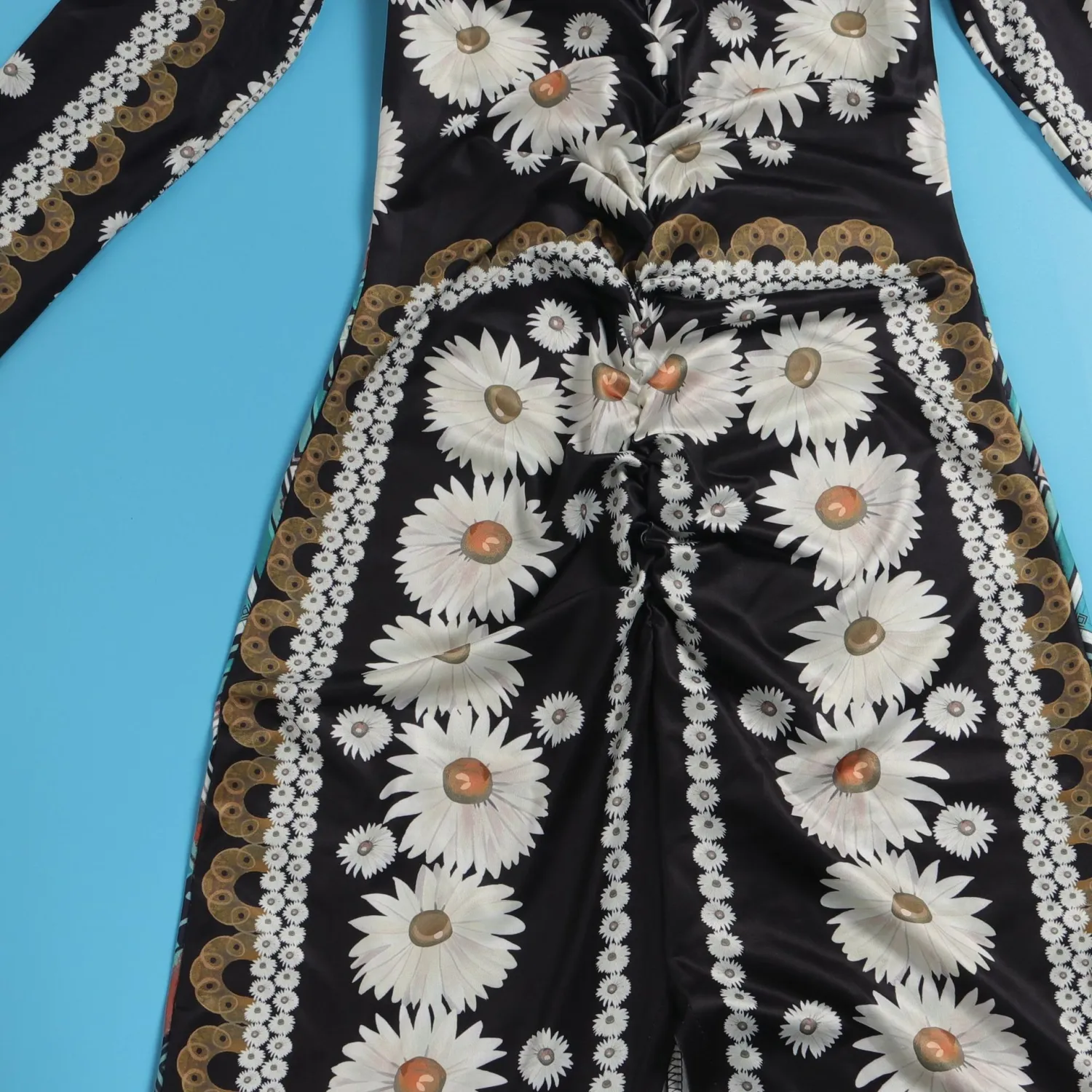 Sexy Floral Printed Turndown Collar Slim Fit Slit Long Dress With Bandana 6 Sexy Floral Printed Turndown Collar Slim Fit Slit Long Dress With Bandana - Image 6