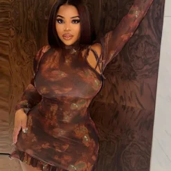 Fashion Printed Retro Long Sleeve Round Neck Hollow Lace-Up Bodycon Women's Dress 31 Fashion Printed Retro Long Sleeve Round Neck Hollow Lace-Up Bodycon Women's Dress -Deals Toggenix Store 65442cc80cacad22