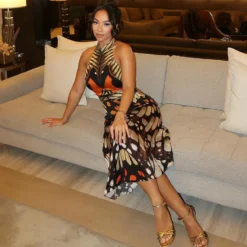 Women Butterfly Print Sleeveless Halter Neck Dress -Deals Toggenix Store 65ba66f40ca78fd3