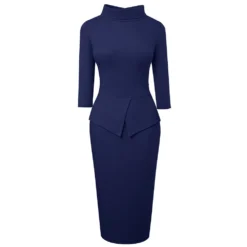 Chic Women's Mid Waist Patchwork Solid Color Half Turtleneck Bodycon Work Dress -Deals Toggenix Store 6600aaabfc7faa58