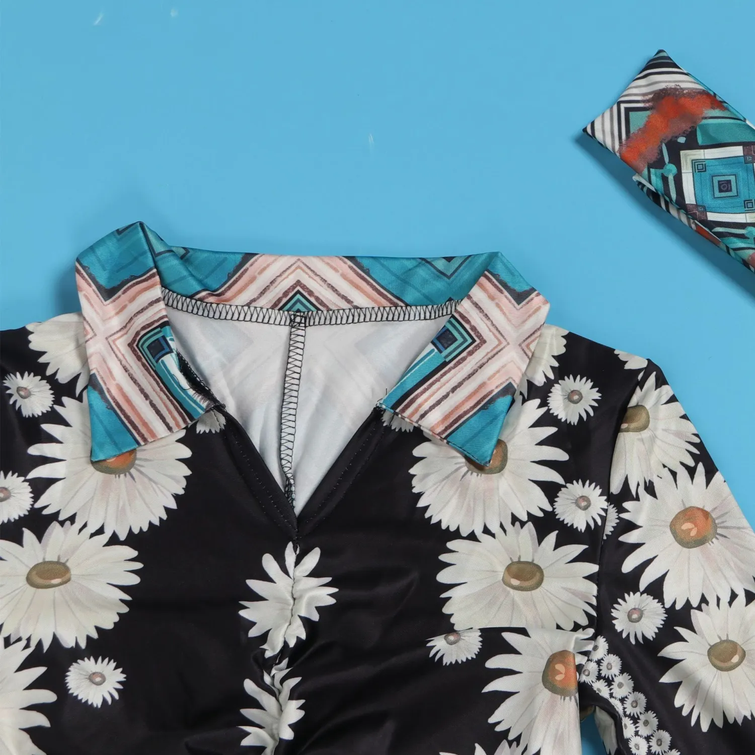 Sexy Floral Printed Turndown Collar Slim Fit Slit Long Dress With Bandana 12 Sexy Floral Printed Turndown Collar Slim Fit Slit Long Dress With Bandana - Image 12