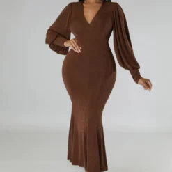 Long Sleeve V Neck Slim Chic Slim Waist Gown Fall Winter Women'S Dress -Deals Toggenix Store 67713fd1f6592afd