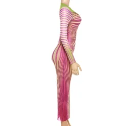 Women's Summer Round Neck Pullover Striped Mesh Print See-Through Sexy Slim Bodycon Dress -Deals Toggenix Store 684144bd5afc3c9f