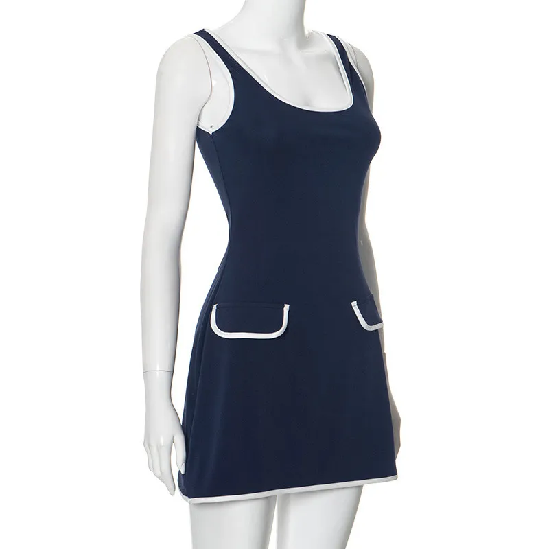 Women's Summer Comfortable Square Neck Sleeveless High Waist Short Dress 12 Women's Summer Comfortable Square Neck Sleeveless High Waist Short Dress - Image 12