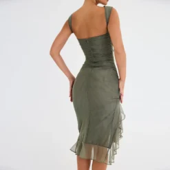 Women's Fashion Mesh Pleated Ruffle Irregular Mid Length Slim Low Back Sleeveless Dress -Deals Toggenix Store 68c720b4bf9ed855