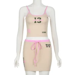 Letter Print Contrast Color Strap Slim Fit Vest Drawstring Skirt Two-Piece Set -Deals Toggenix Store 68c86b0066d0c754
