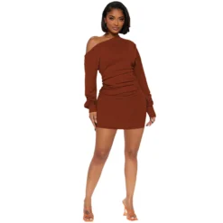 Women's Slash Shoulder Pleated Top Ribbed Skirt Sexy Two-piece Set -Deals Toggenix Store 68f09a5b86af9e13