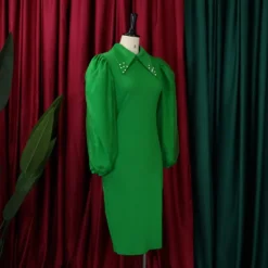 Women'S Spring Autumn Long Sleeve Plus Size Beaded Mesh Patchwork Career Bodycon Pencil Dress -Deals Toggenix Store 69168f0ec10c91b4