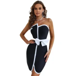 Spring Black And White Patchwork Bow Chic Elegant Low Back Women's Bandage Dress 34 Spring Black And White Patchwork Bow Chic Elegant Low Back Women's Bandage Dress -Deals Toggenix Store 69beda80667c1ee8