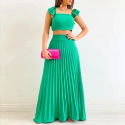 Women Solid Crop Top And High Waist Pleated Skirt Two-Piece Set 15 Women Solid Crop Top And High Waist Pleated Skirt Two-Piece Set -Deals Toggenix Store 6a9af237116d1d45