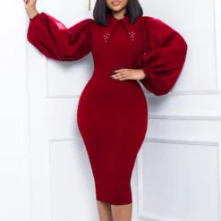 Women'S Spring Autumn Long Sleeve Plus Size Beaded Mesh Patchwork Career Bodycon Pencil Dress -Deals Toggenix Store 6adb9257a1a28eed