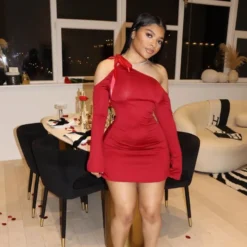 Women Spring Solid Slash Shoulder Strappy Off Shoulder Long Sleeve Dress -Deals Toggenix Store 6c236a29cc871d0f