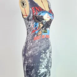 Women's Fashionable Sexy Slim Tank Dress Tie Dye Eagle Print Sleeveless Tight Fitting Dress