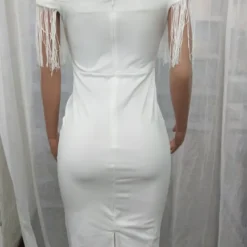 Women Sexy Off-Shoulder Fringe Short Sleeve Slim Fit Maxi Dress -Deals Toggenix Store 6e87c33d42d70b4f