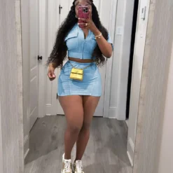 Women Casual Washed Patchwork Pocket Top And Skirt Two-piece Set -Deals Toggenix Store 705fc29fa1776e2b