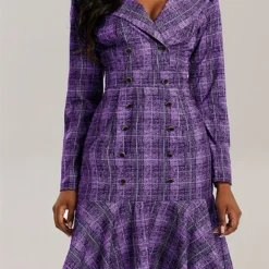 Plus Size Women Turndown Collar Double Breasted Plaid Print Career Dress -Deals Toggenix Store 706a9fc0b3de3109