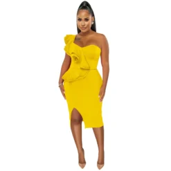 Fashion Casual Ruffle Slit One Shoulder Sleeve Dress Women -Deals Toggenix Store 70b5ea46136a5b4e