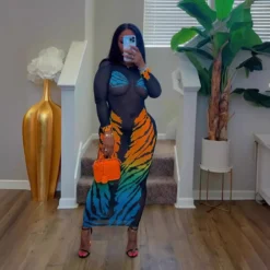 Women Casual Tiger Print Mesh Dress -Deals Toggenix Store 710a588e0bcb6c94