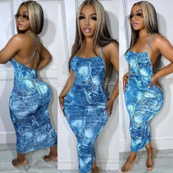 Women's Sexy Print Straps Backless Slim Long Dress -Deals Toggenix Store 71720c50d96bc2fe