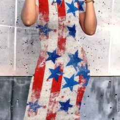 Print Short Sleeve Sexy Midi Dress