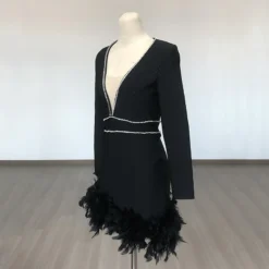 Women French V Neck Patchwork Diamond Long Sleeve Feather Bandage Dress -Deals Toggenix Store 71e8c28da1e14c15