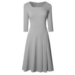 Summer Chic Pleated Solid Mid Waist Square Neck Zip Cozy A-Line Dress -Deals Toggenix Store 721b7b0ac8db63b0