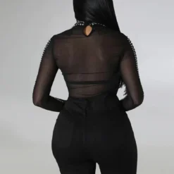 Black Transparent Mesh Long-Sleeved Top Pants Sexy Nightclub Two-Piece Set -Deals Toggenix Store 7293cda30d80b24a
