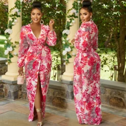 Women Sexy V-Neck Printed Long Sleeve Lace-Up Dress -Deals Toggenix Store 72d5c7bcec2e7da2