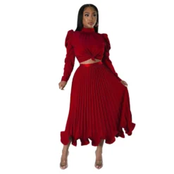 Fall Women Puff Sleeve Top And Ruffled Pleated Skirt Two-Piece Set -Deals Toggenix Store 735c0d6b976c8c33