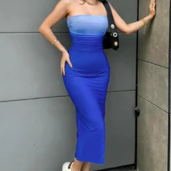 Women Summer Chic Gradient Strapless Pleated Dress -Deals Toggenix Store 74f3054445aefb86