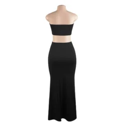 Summer Solid Color Sexy Strapless High Waist Slim Two Piece Long Skirt Set For Women -Deals Toggenix Store 7536c22ad1e69e23