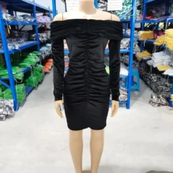 Women'S Autumn Dress Elegant Off Shoulder Velvet Long Sleeve Bodycon Dress Lazy Style Women'S Clothing -Deals Toggenix Store 75e312d0367e2b63