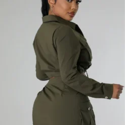 Women Turndown Collar Long Sleeve Pocket Top And Skirt Two-piece Set -Deals Toggenix Store 76a972e748971997