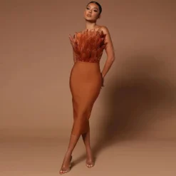 Fashion Dress Strapless Feather Chic Bandage Dress Women -Deals Toggenix Store 76d4d52eef01d03a