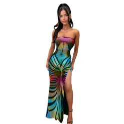 Women Sexy Backless Printed Strapless Slit Lace-Up Dress -Deals Toggenix Store 77a832b4df4e47d9