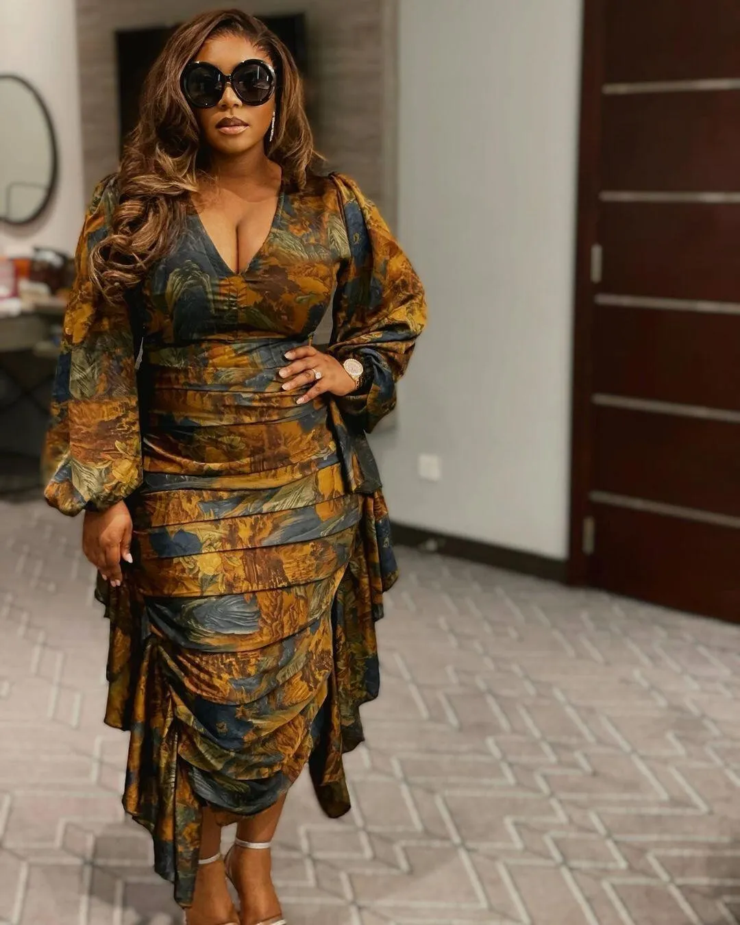 Sexy Printed Ruffled Balloon Sleeve Slim Long Sleeve Bodycon Dress 9 Sexy Printed Ruffled Balloon Sleeve Slim Long Sleeve Bodycon Dress - Image 9