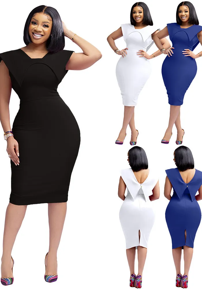 Women's Office Dress Sleeveless Square Neck Back Zipper Slit Dress 20 Women's Office Dress Sleeveless Square Neck Back Zipper Slit Dress - Image 20