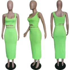 Women's Solid Color Cutout Casual Home Style Skirt Set Two Piece