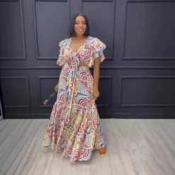 Women Sexy Printed Ruffle Lace-Up Top And Skirt Two-piece Set -Deals Toggenix Store 79fa69585ebd9b9a