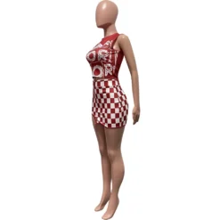 Women Clothes Fashion Print Sleeveless Vest Checker Mini Slit Skirt Two Piece Set -Deals Toggenix Store 7a560c44bcfcd9e0