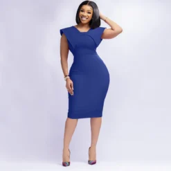 Women's Sleeveless Square Neck Zipper Slit Office Dress